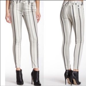 7FAM Stripped Stretch Jean Pants 27 Gray/White EUC